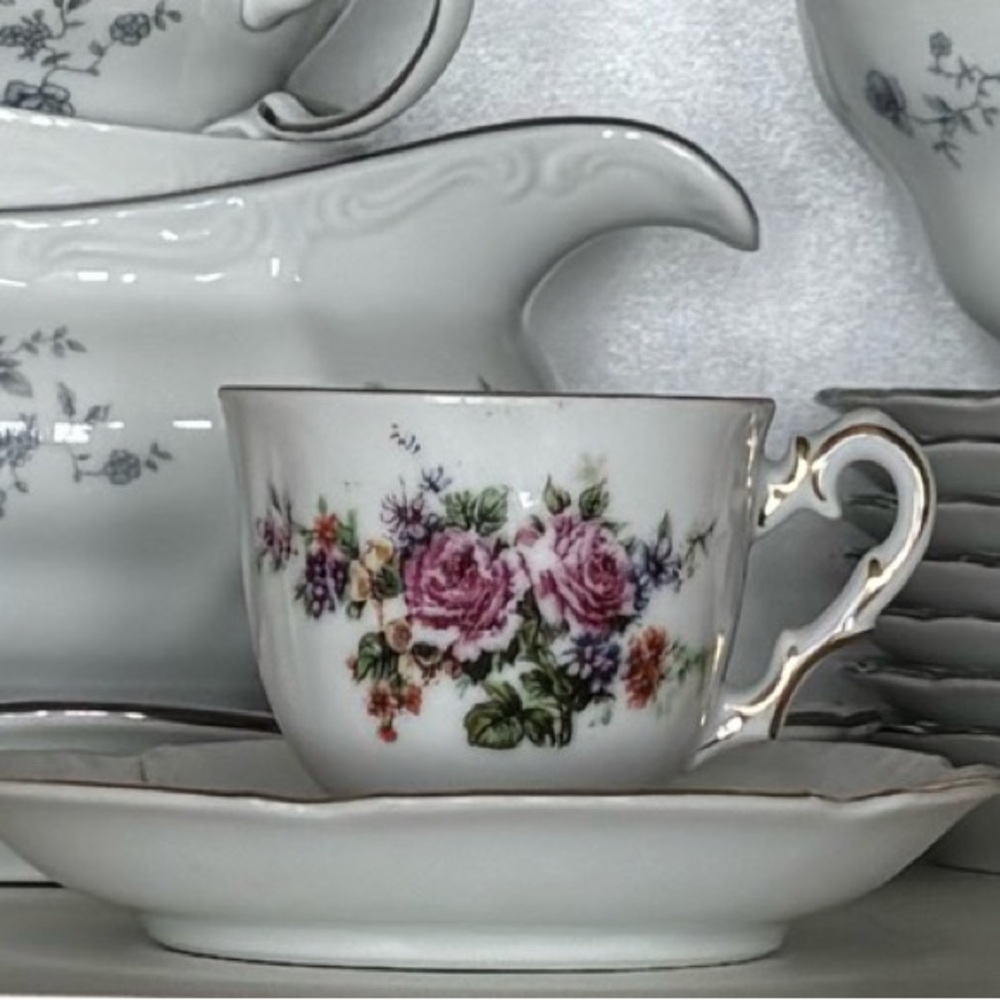 Floral Porcelain Tea Cup and Saucer Set